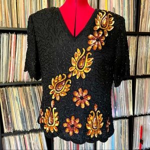 Vintage Black and Gold Embroidered Blouse